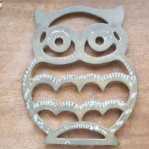 Vintage Brass Owl Trivet with Feet